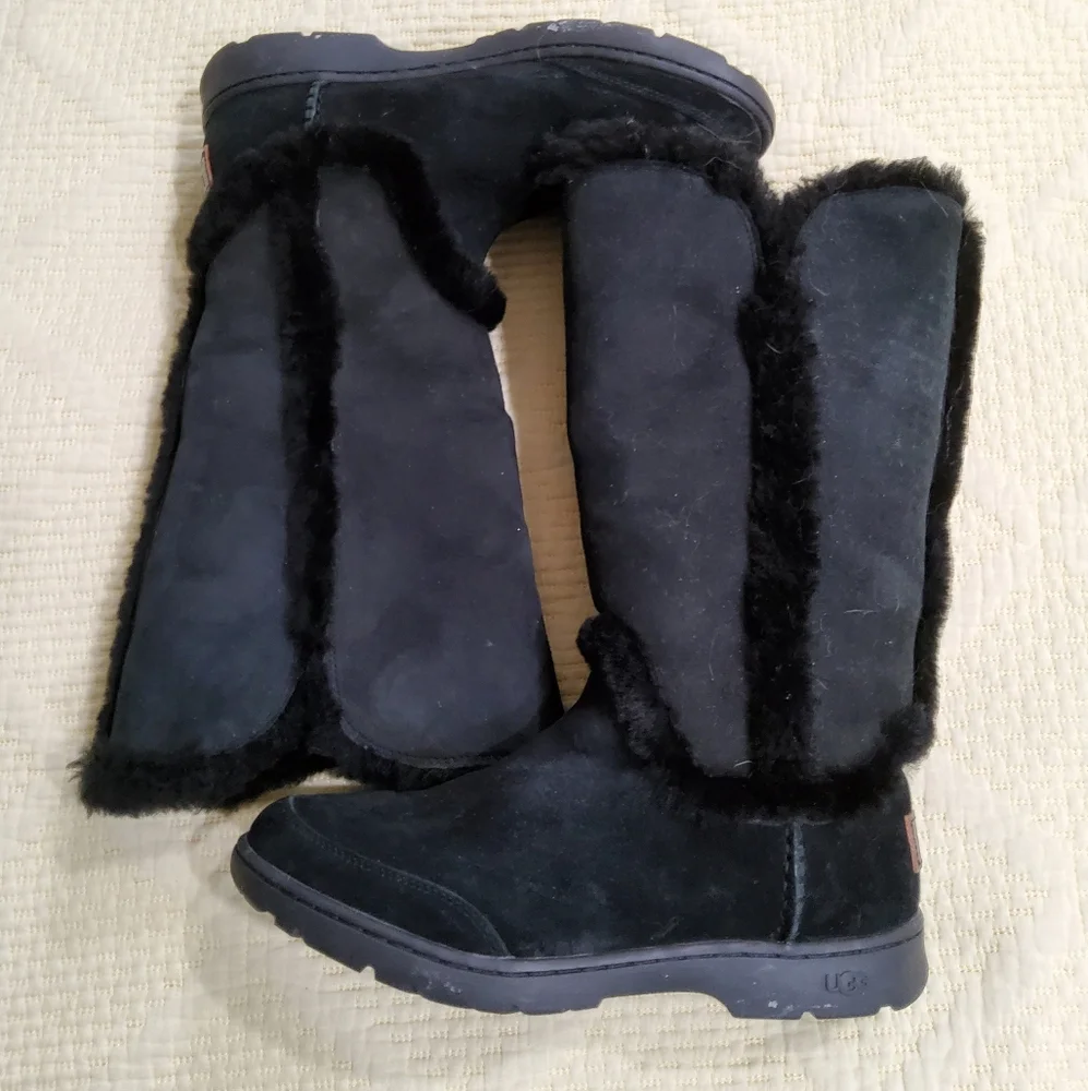 UGG Katia Waterproof Tall Black Shearling Suede Boots Size 9